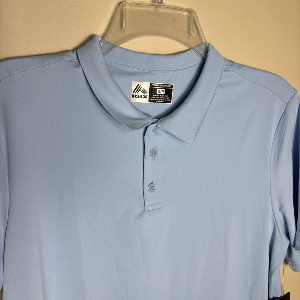 NWT - RBX Men's‎ Light Blue Solid Golf Polo Shirt Small Regular Short Sleeve